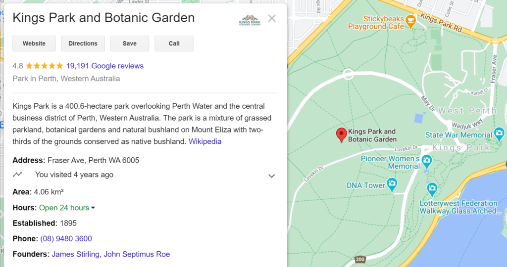 Kings Park Google Maps