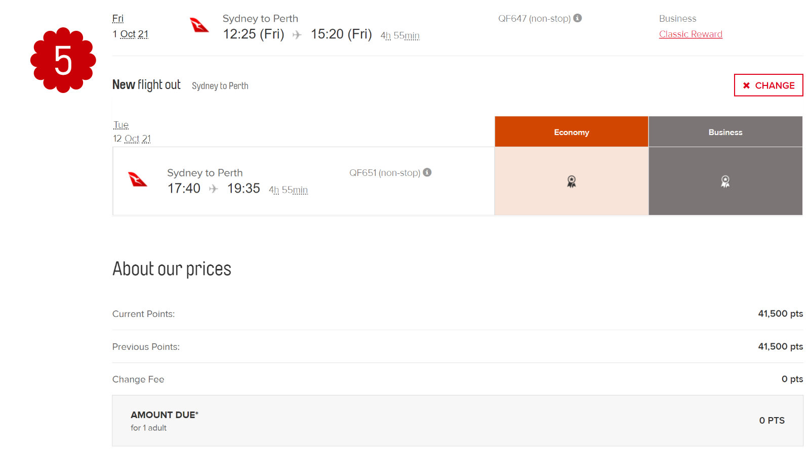 Qantas Change Flight 5
