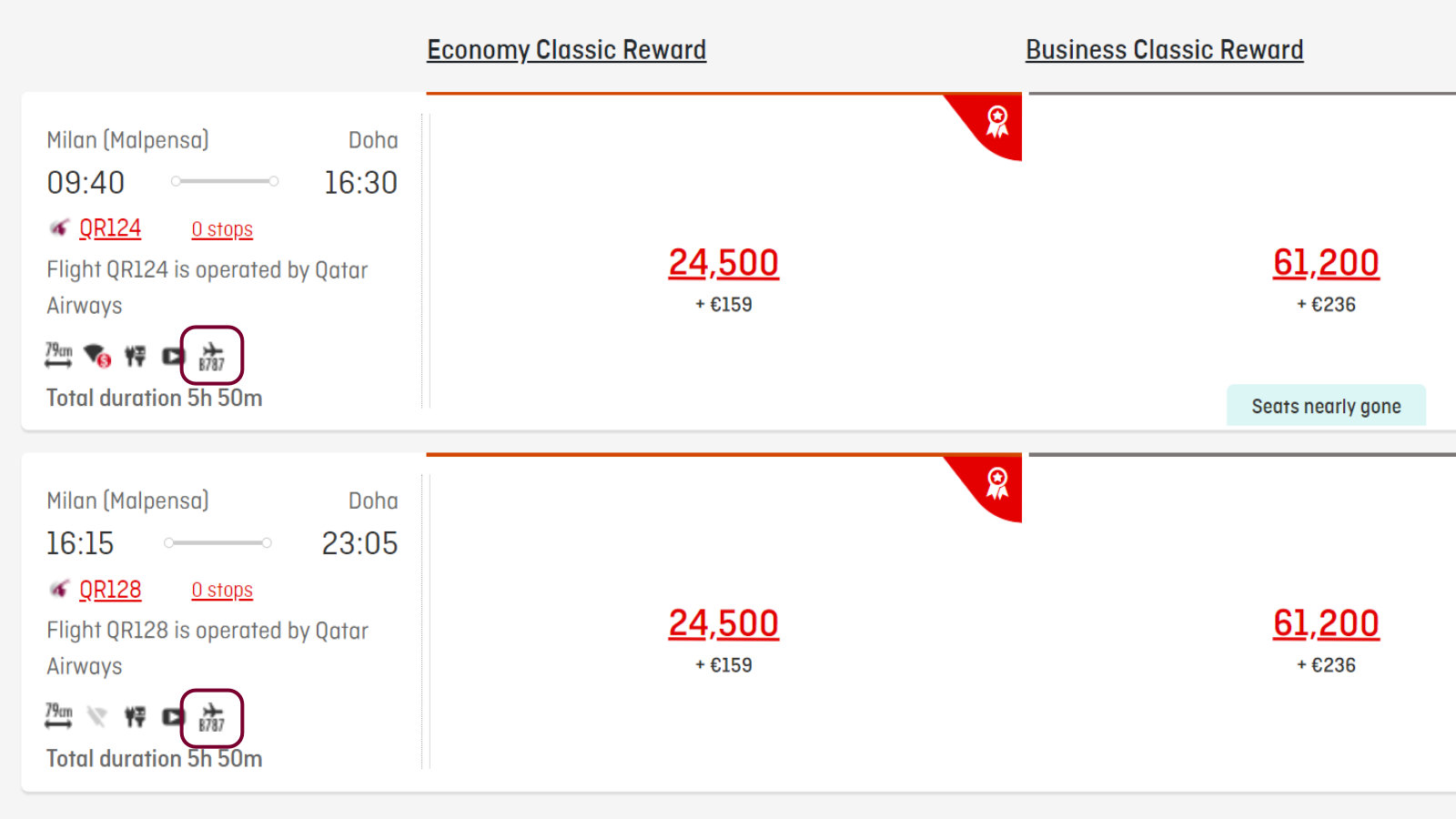 MXP to DOH 787-9 Booking 2