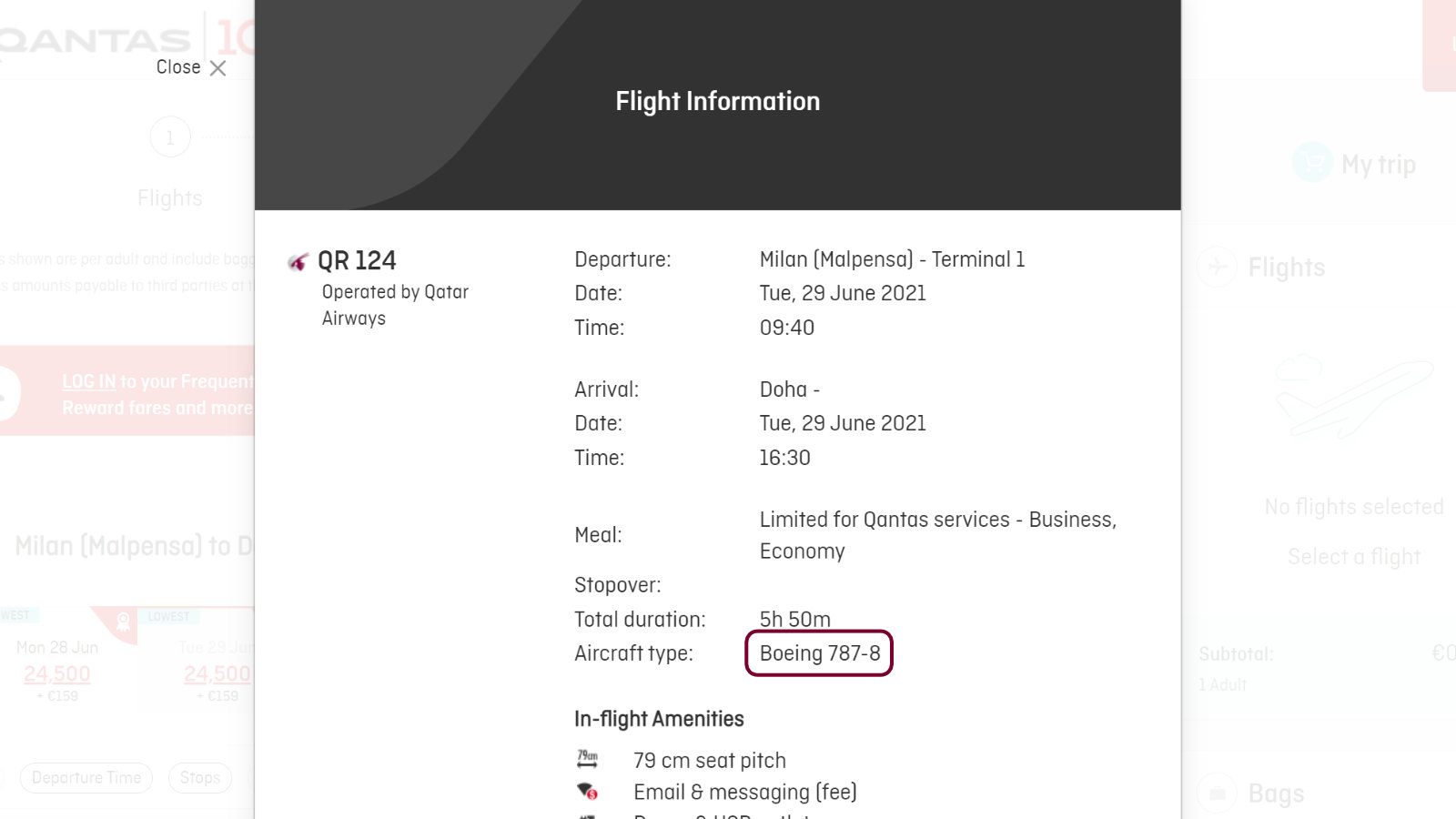 MXP to DOH 787-9 Booking 3