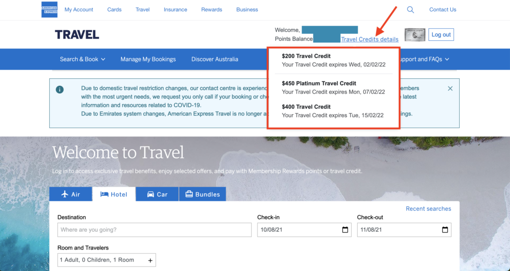 american express travel credit how to use