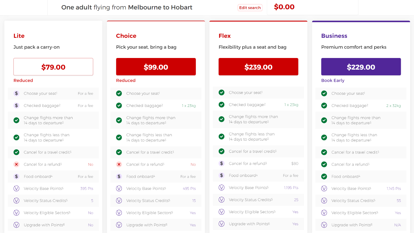 Virgin australia store domestic baggage