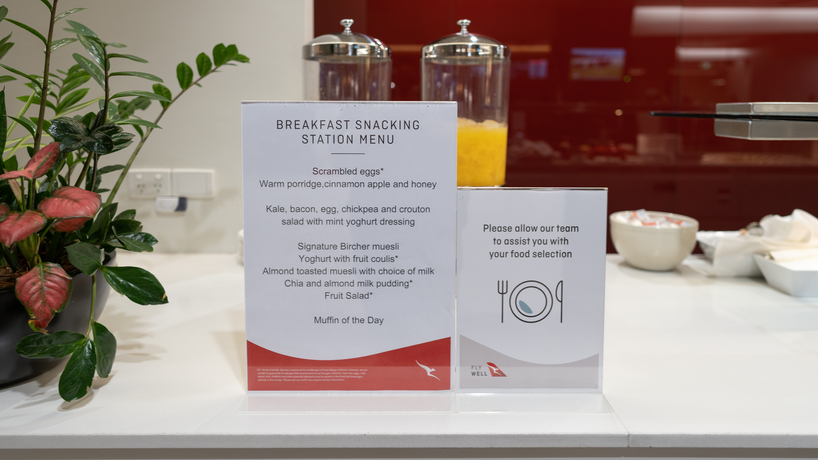 Qantas Club Adelaide breakfast menu