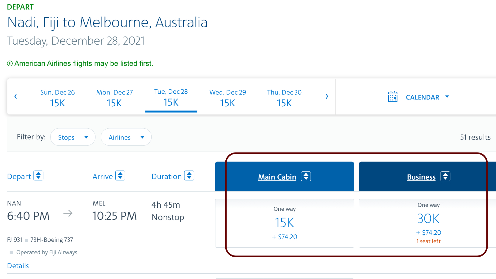 Fiji Airways AAdvantage