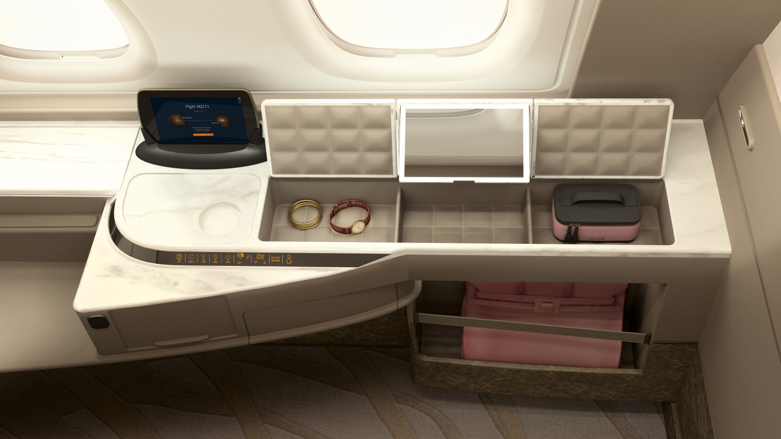 Storage in Singapore Airlines' Airbus A380 Suites