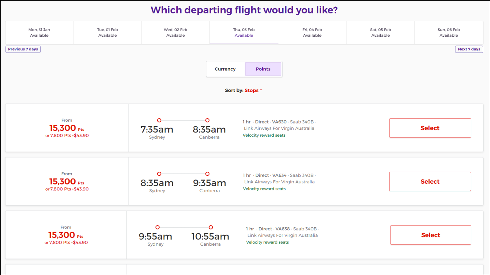 Use Velocity Points to book Link Airways from Sydney to Canberra