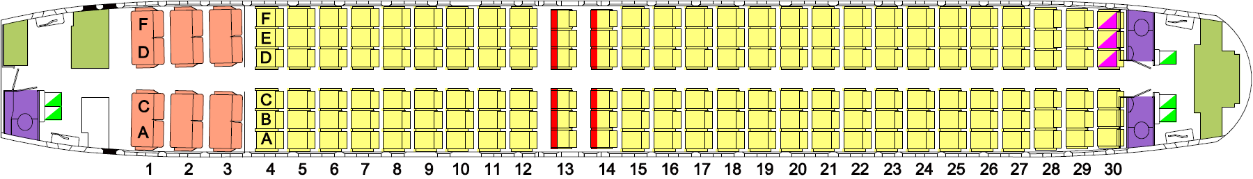 Qantas' Boeing 737 Business seat map, with Business at the front of the cabin.