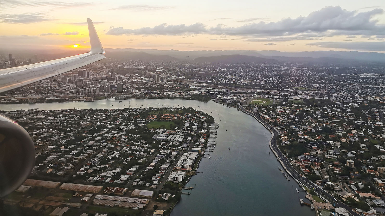 View of Brisbane from Qantas Boeing 737 Business