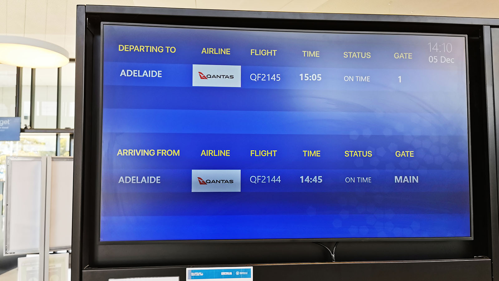 Departure board at Kingscote Airport