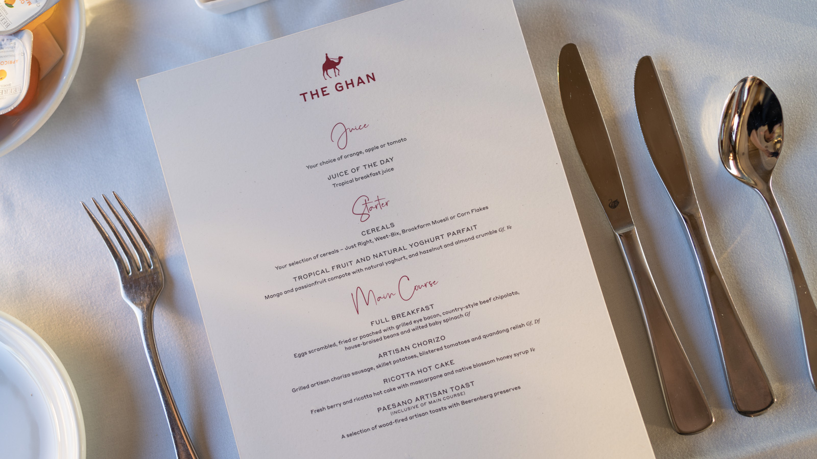 The Ghan train menu