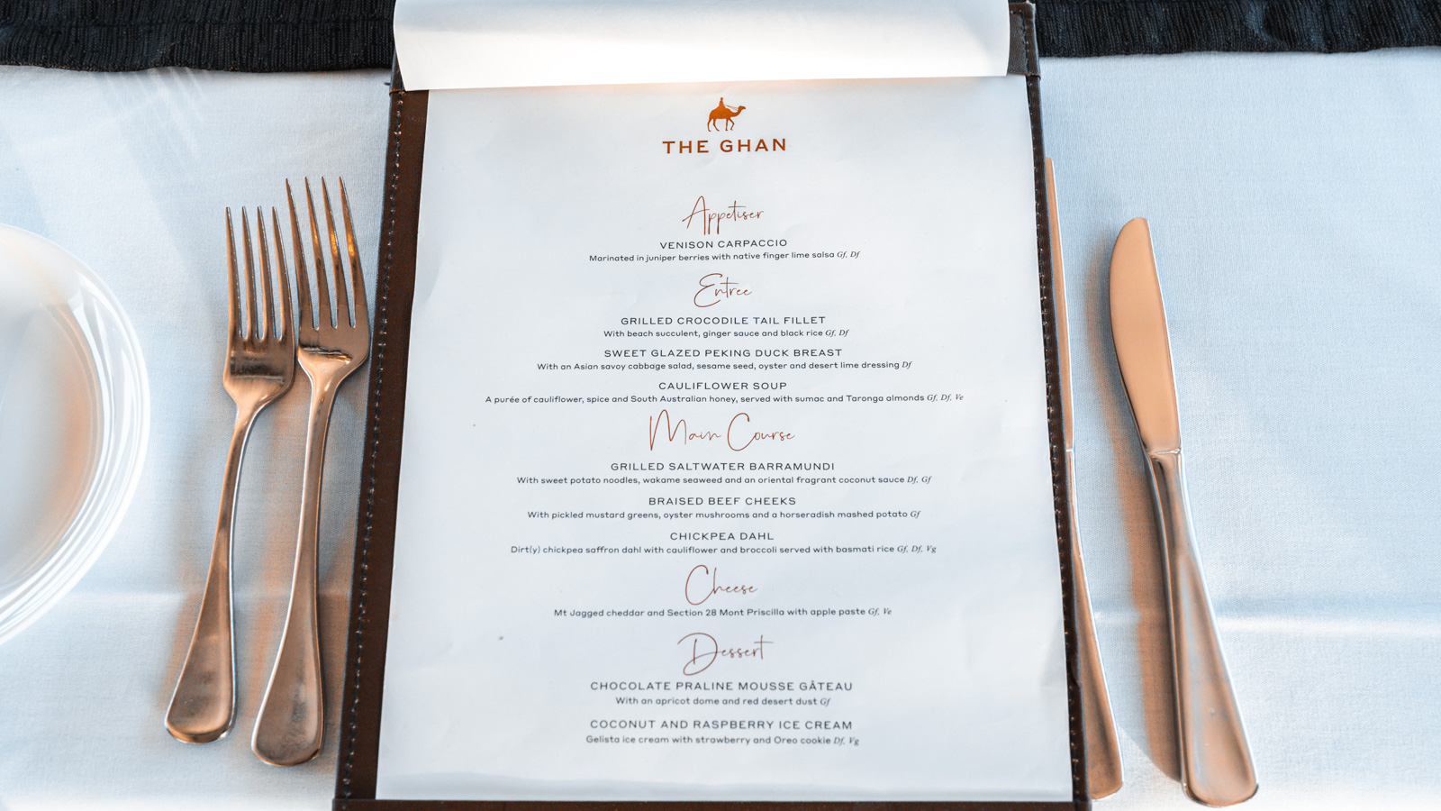 The Ghan train menu