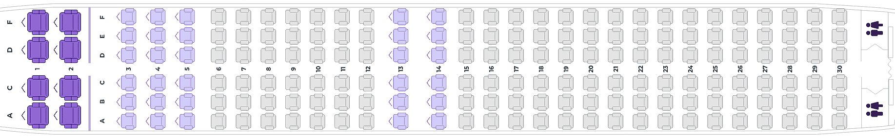 Virgin Australia Business Class seat map