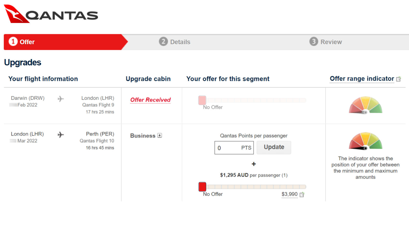 Qantas Bid Now offers