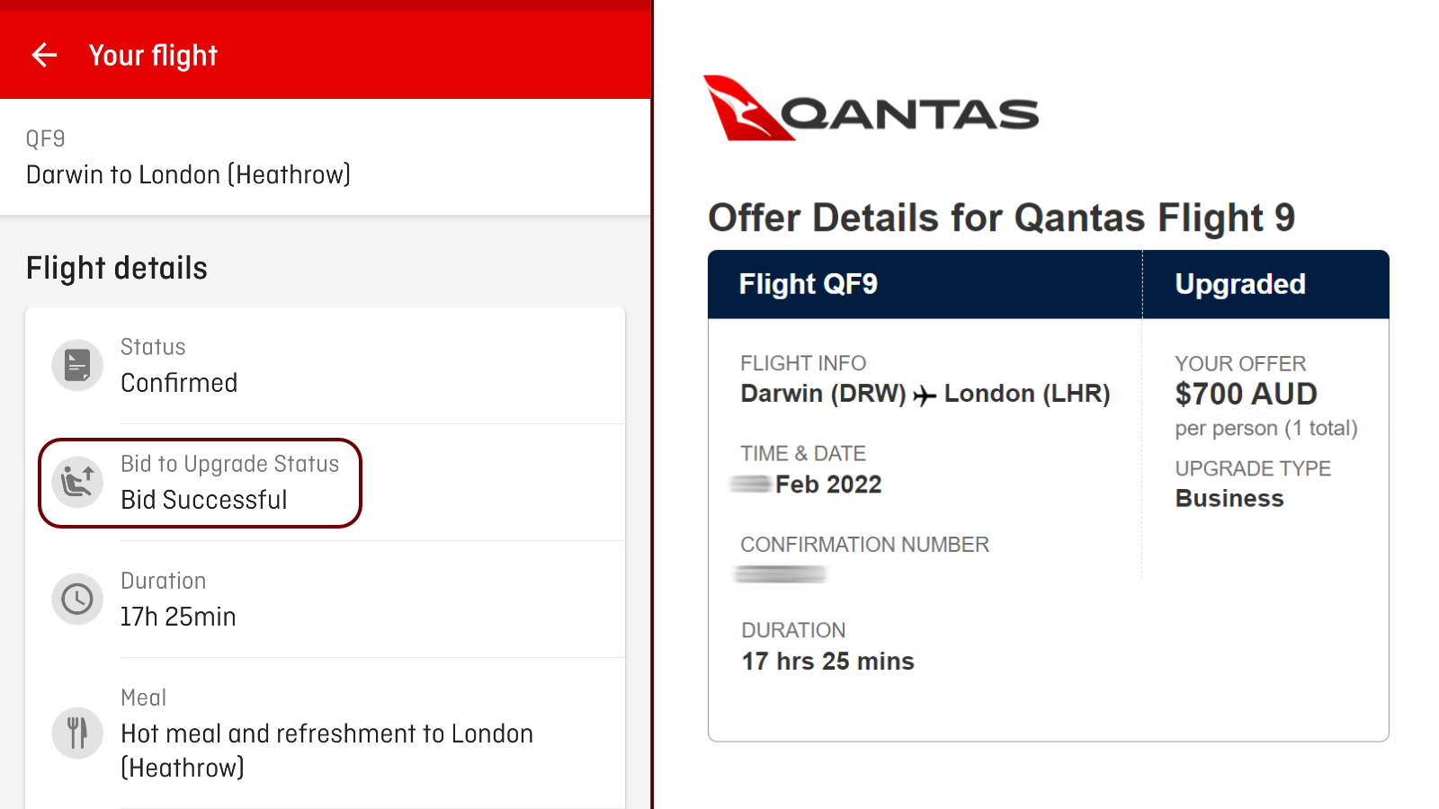 Qantas Bid Now successful