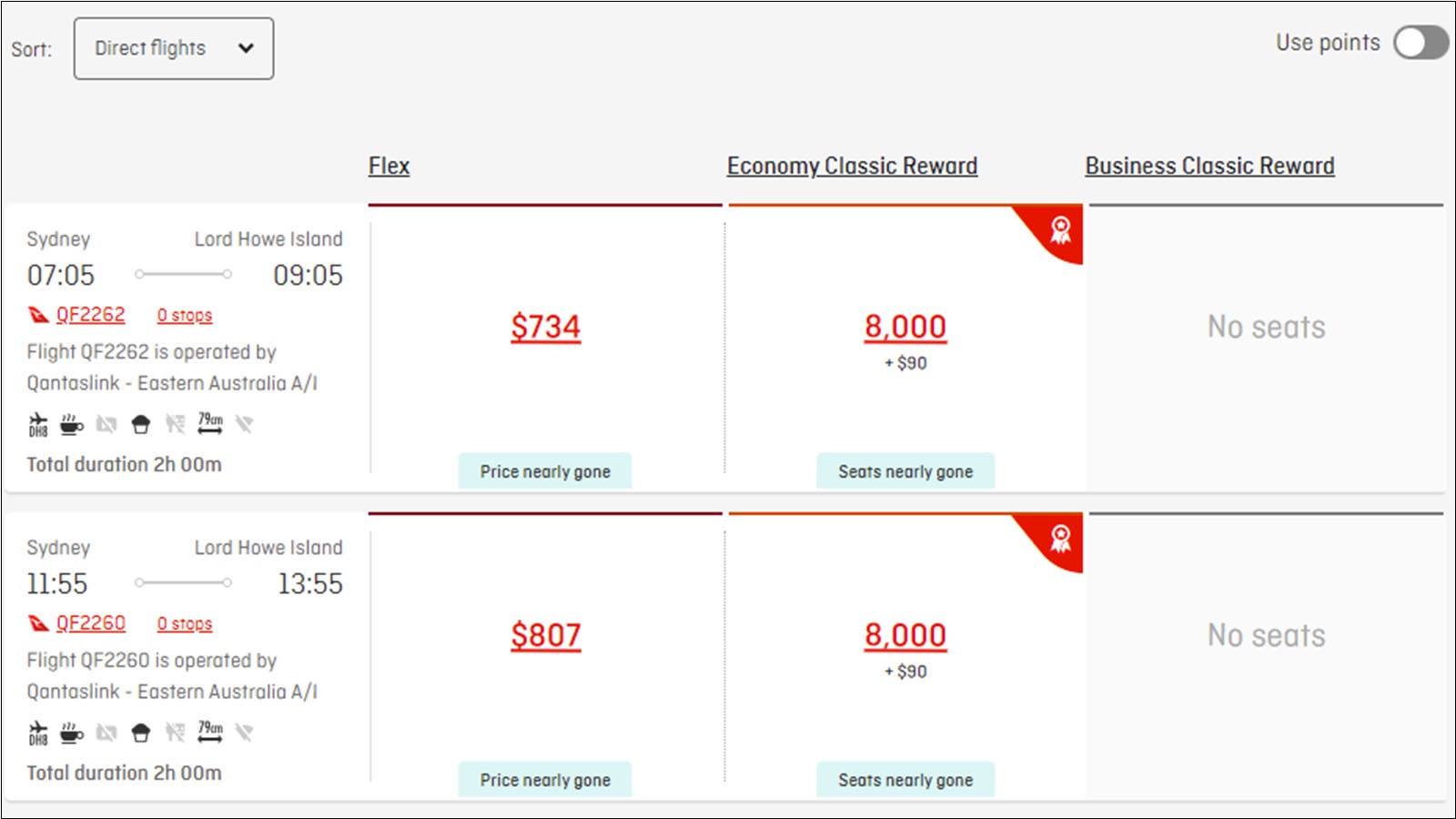 Using Qantas Points to book Economy Class to Lord Howe Island