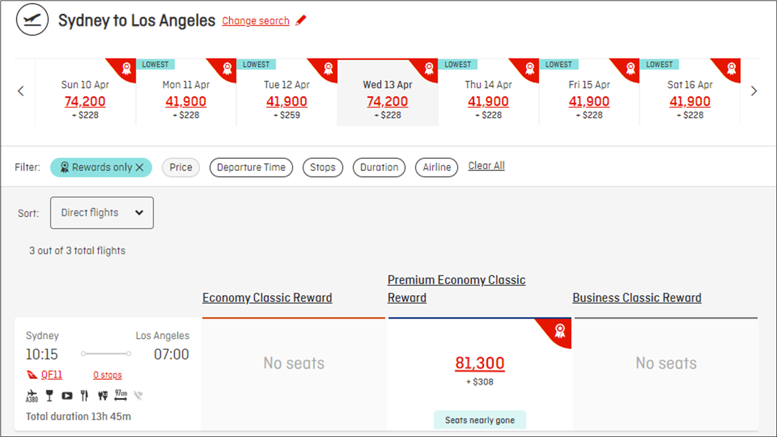 Using Qantas Points to book Premium Economy Class to Los Angeles