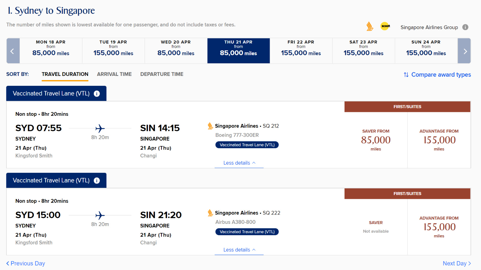 Sydney to Singapore Suites 2022