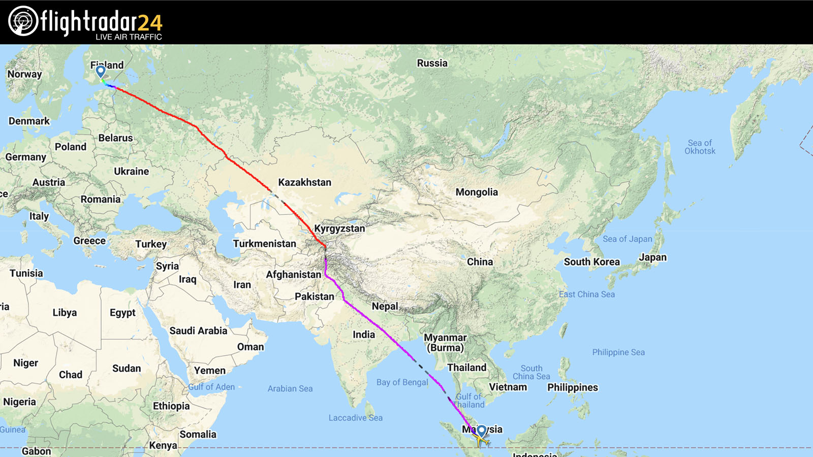 Finnair's old Singapore-Helsinki flight path