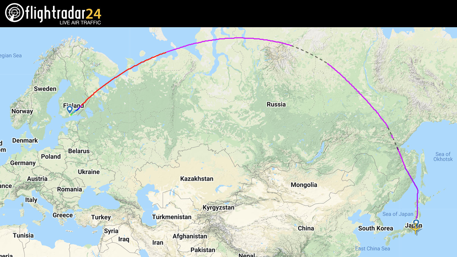 Finnair's old Tokyo-Helsinki flight path