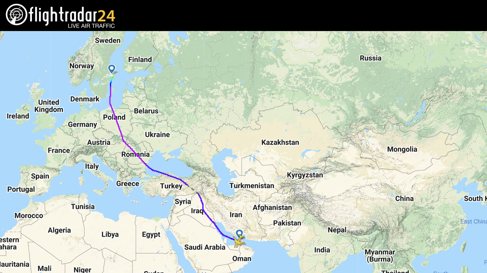 Emirates' new Dubai-Stockholm flight path