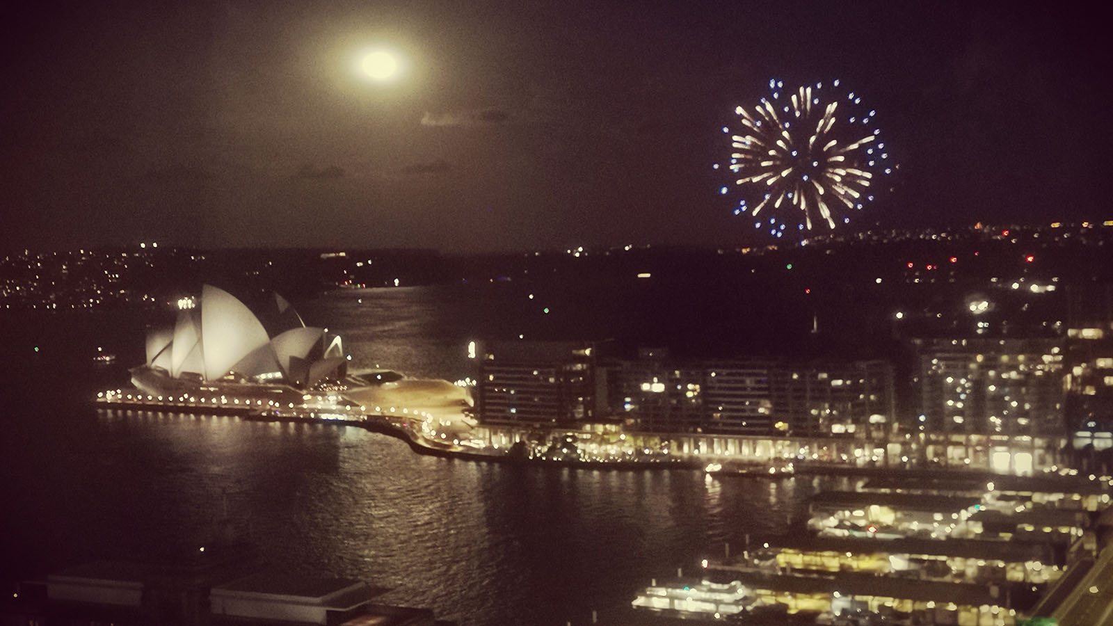 Enjoying the firework show from Shangri-La Sydney