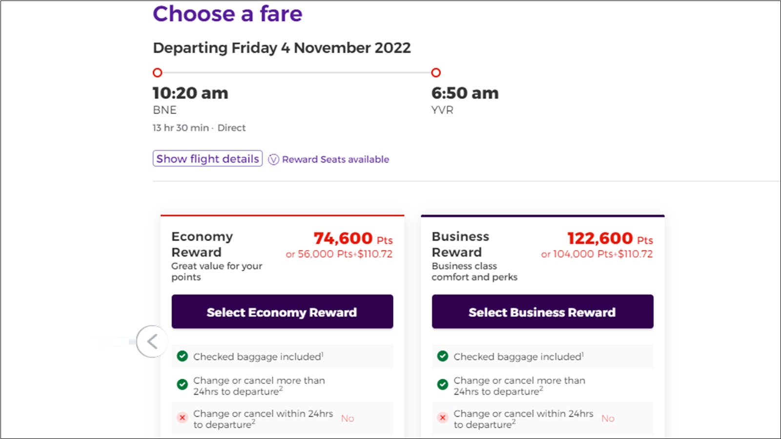 Using Velocity Points to book Air Canada.