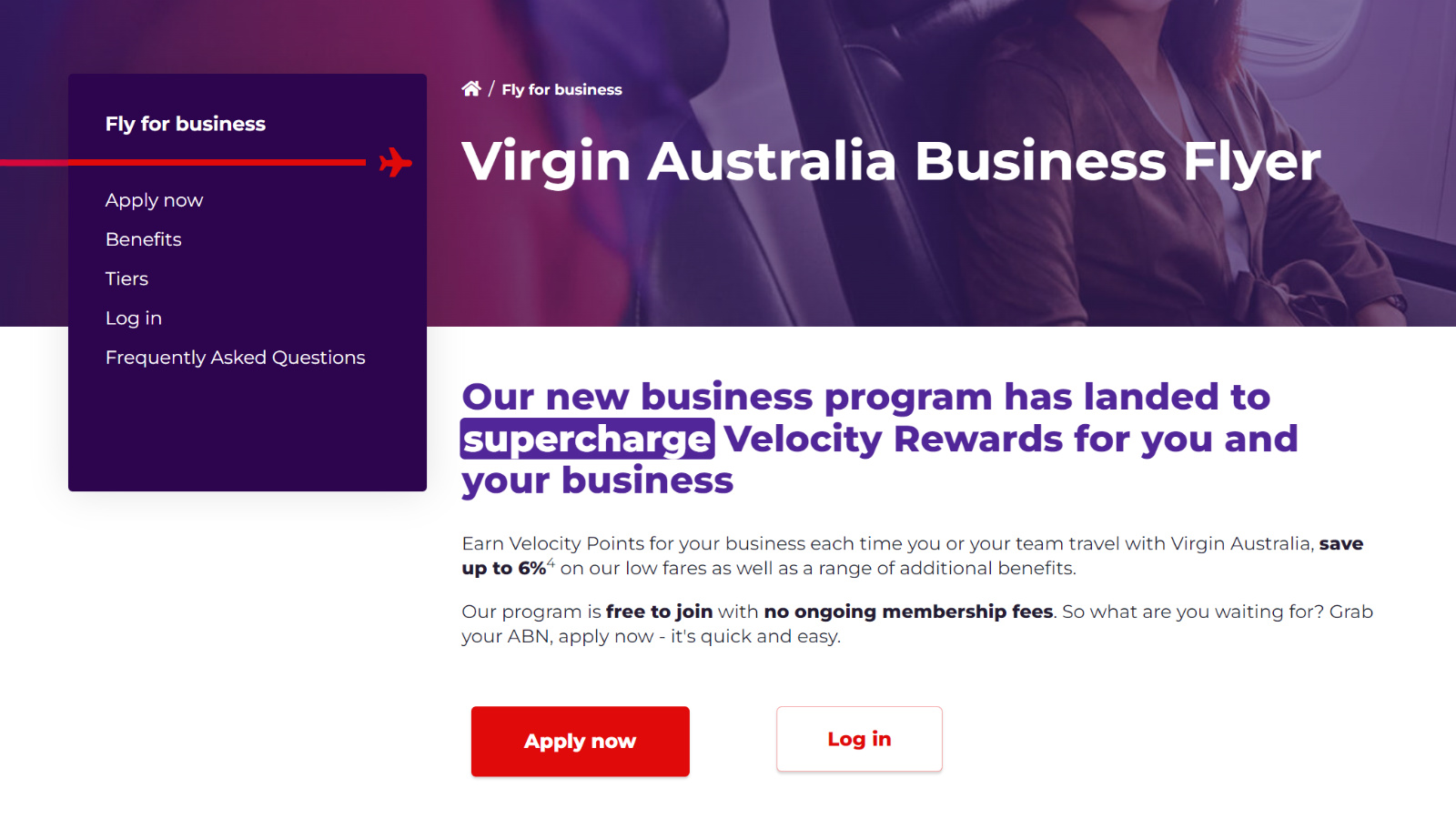 Virgin Australia Business Flyer registration page