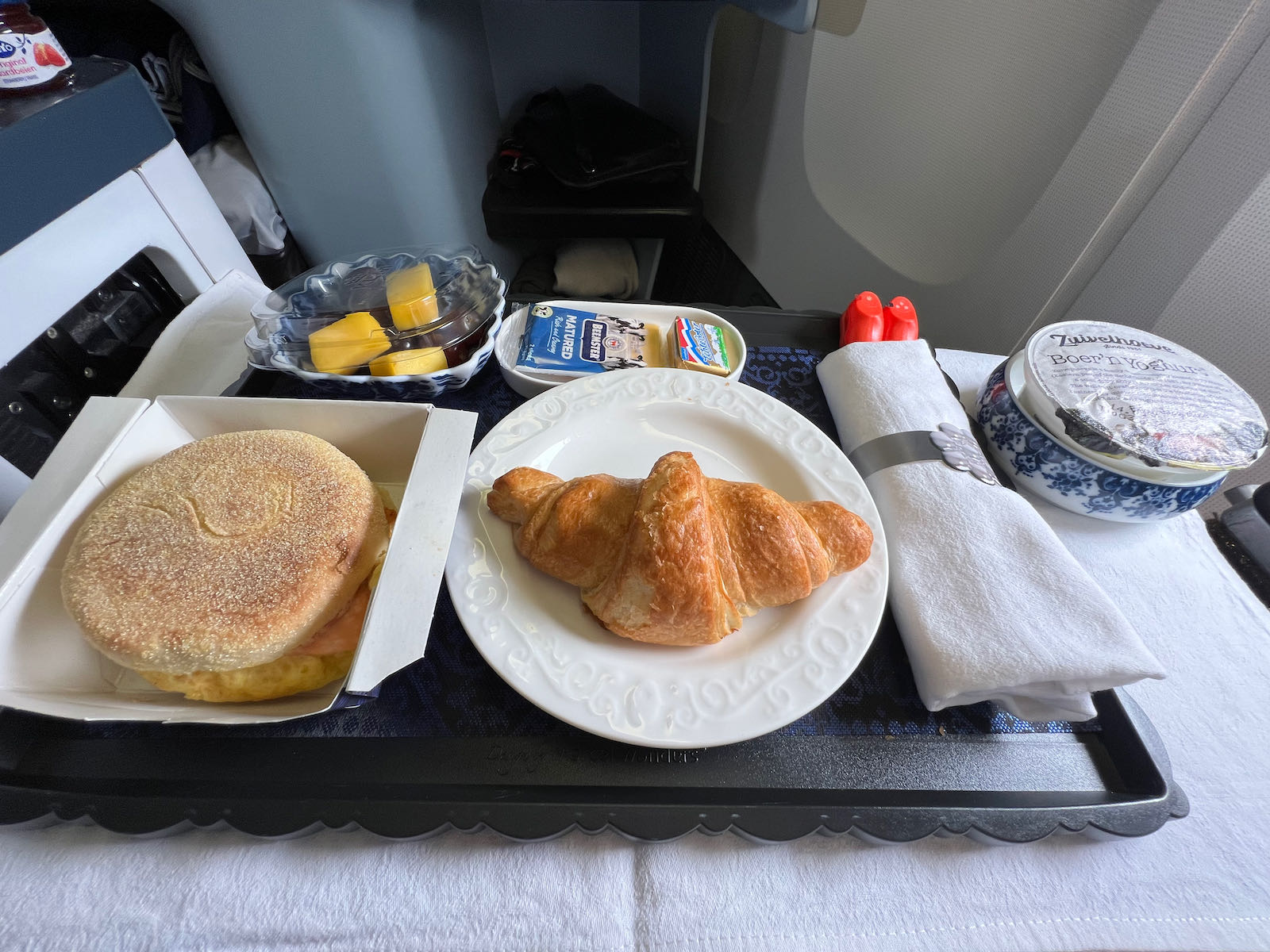 KLM Business Class breakfast omelette