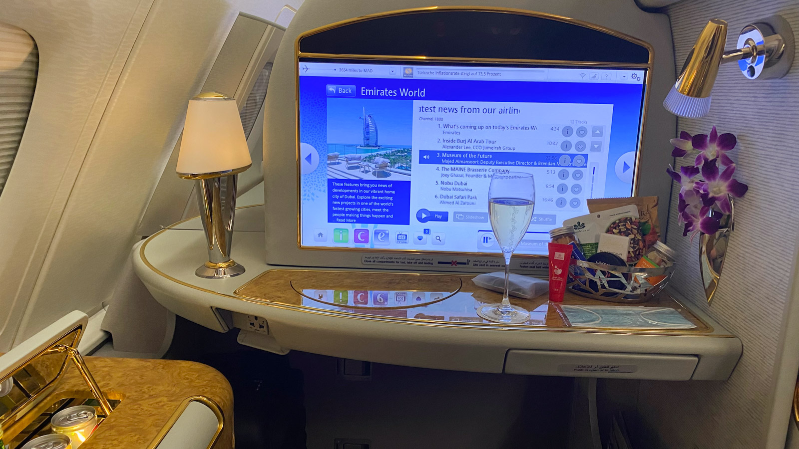 Emirates A380 First Class entertainment screen