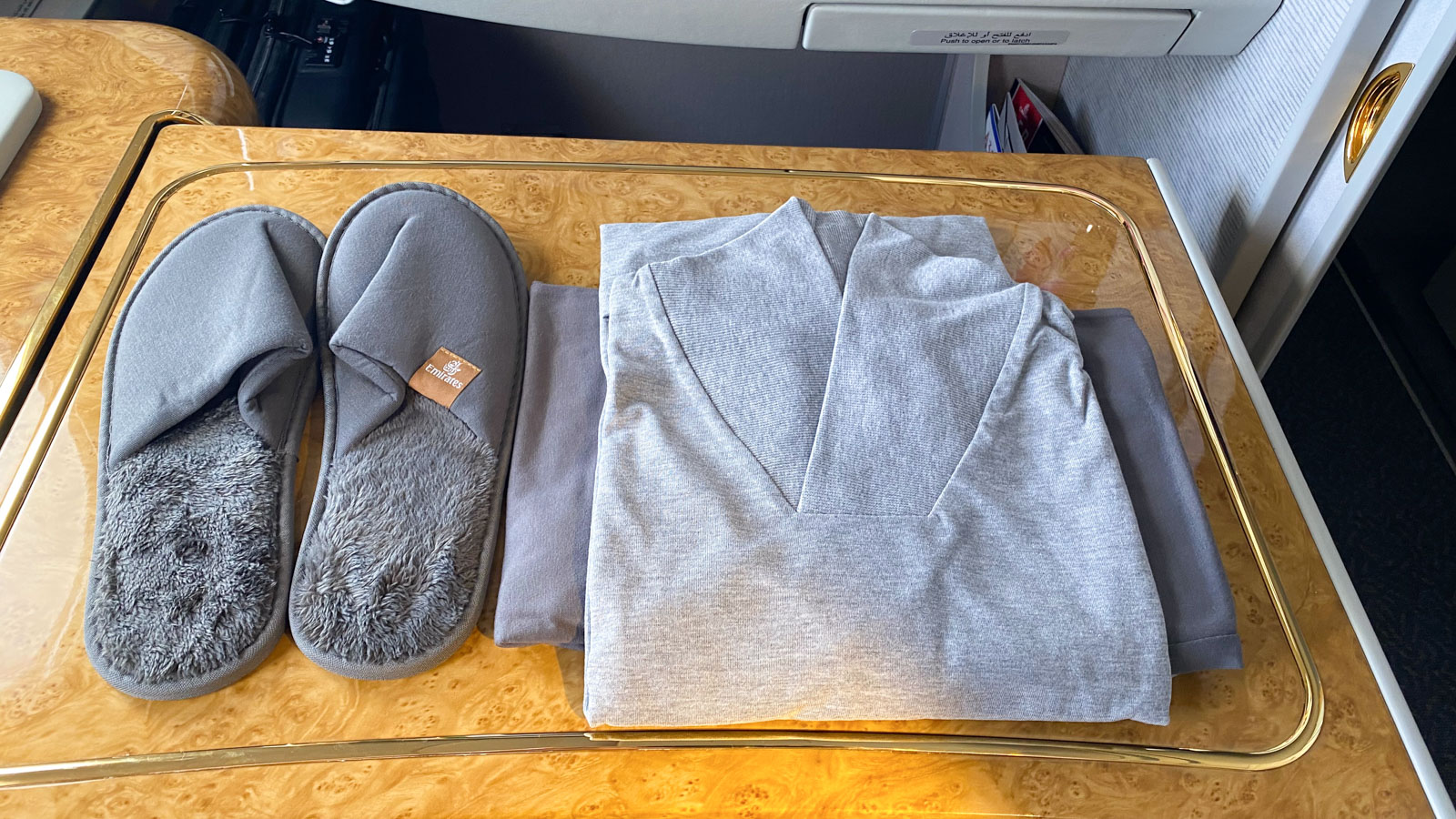 Emirates First Class slippers and pyjamas