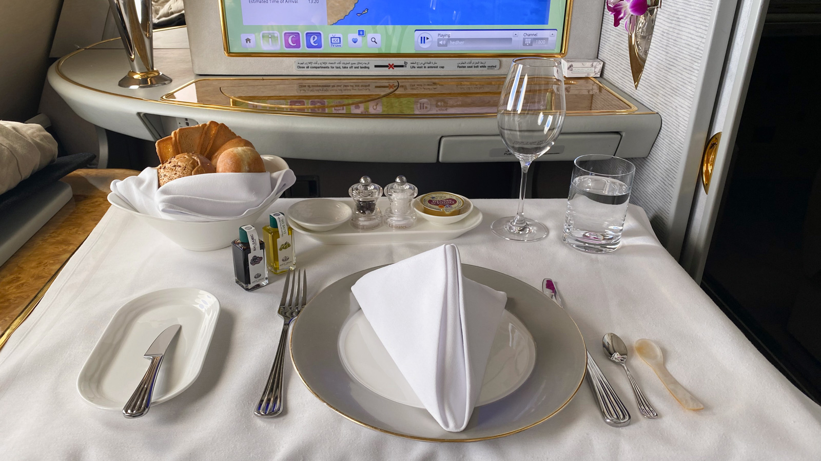 Emirates First Class table setting