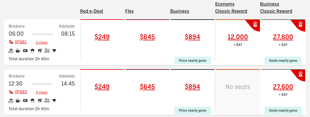 Qantas domestic Business Class