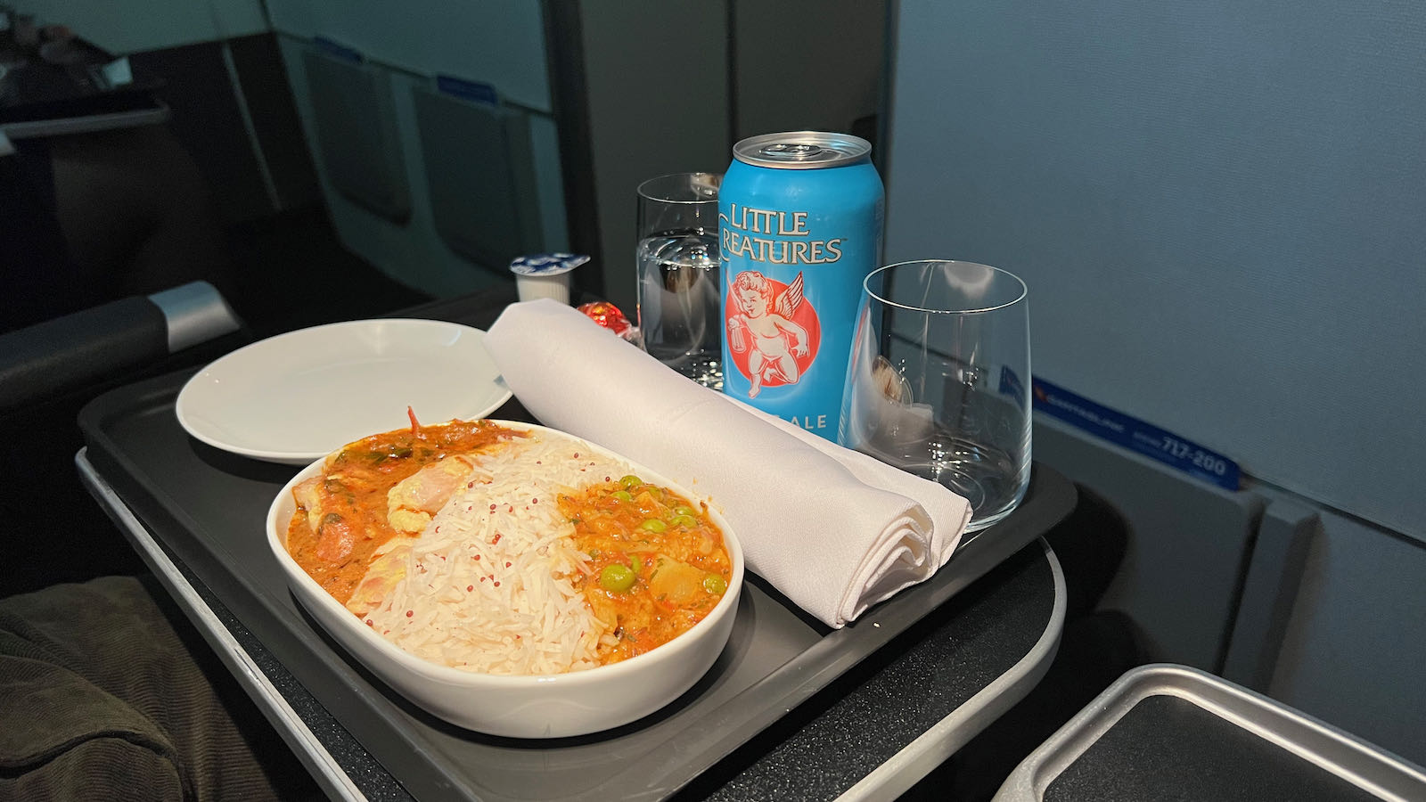 Qantas Business Class chicken curry