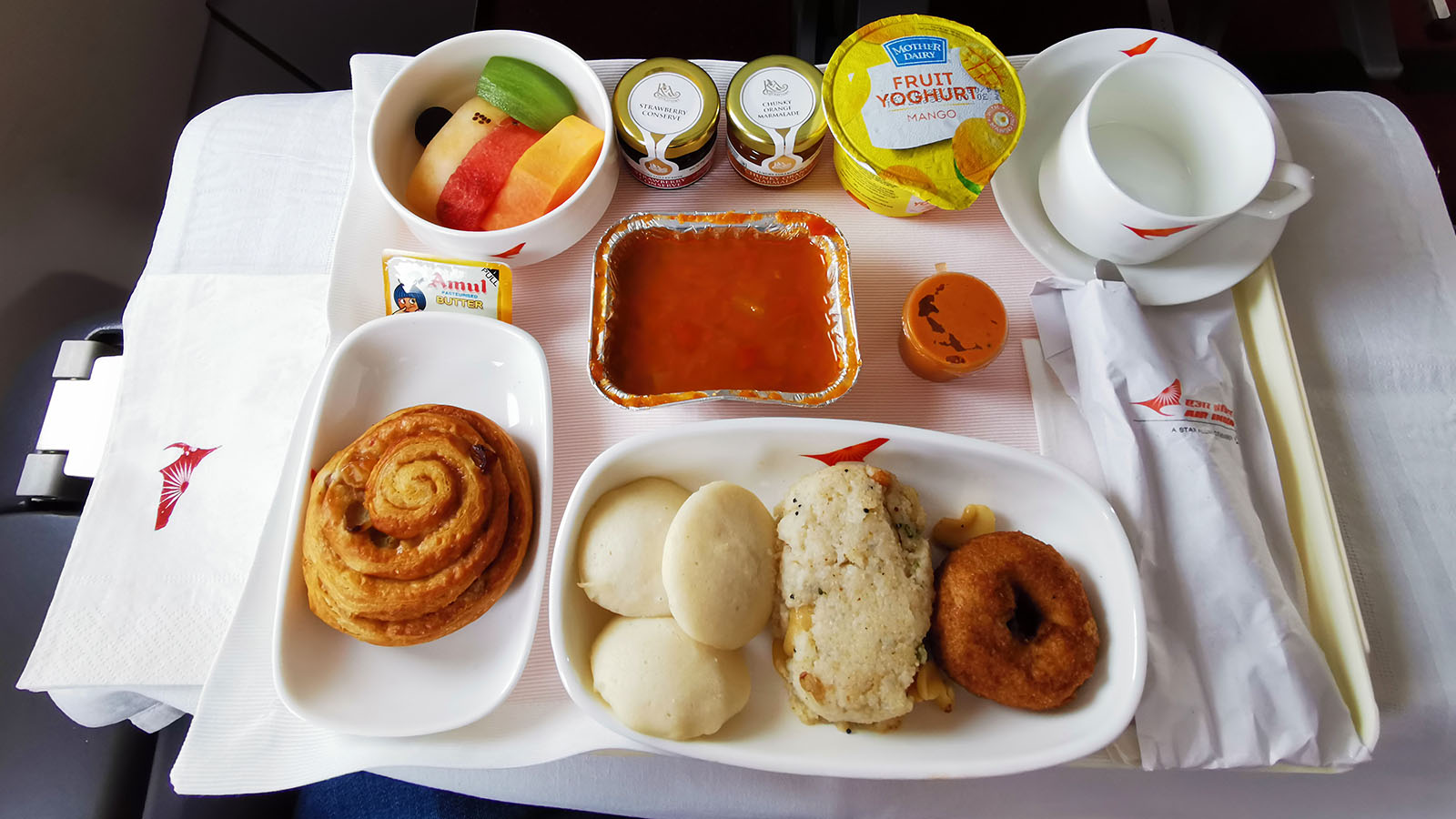 Vegetarian breakfast in Air India A320neo Business Class