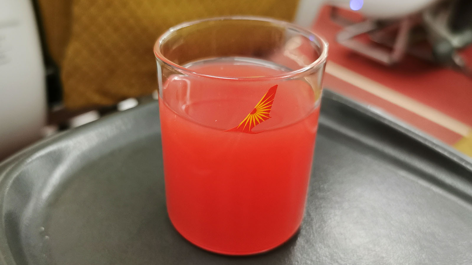 Watermelon juice before take-off in Air India A320neo Business Class