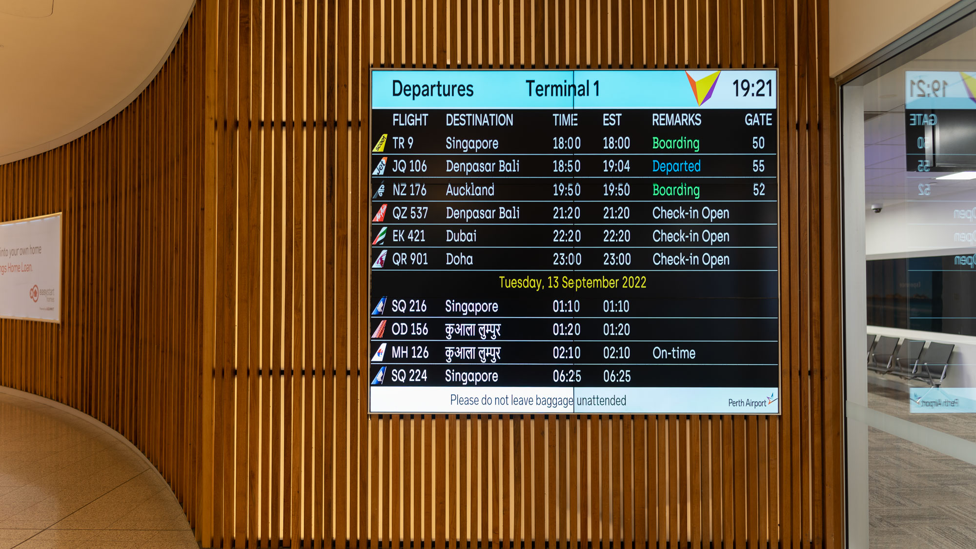 Perth Airport info screen
