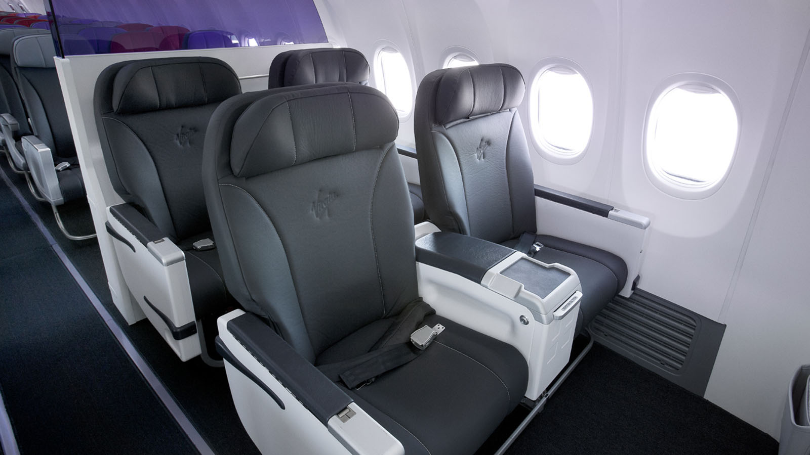 One side of Virgin Australia's Boeing 737 Business Class cabin