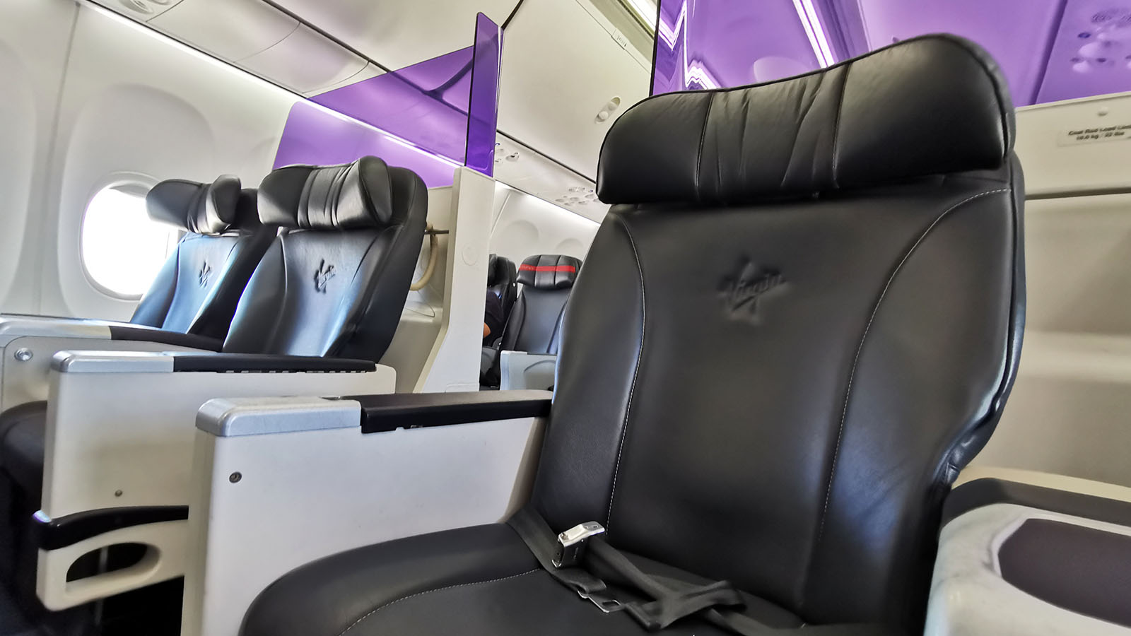 Bulkhead wall between Business Class and Economy on Virgin Australia's Boeing 737