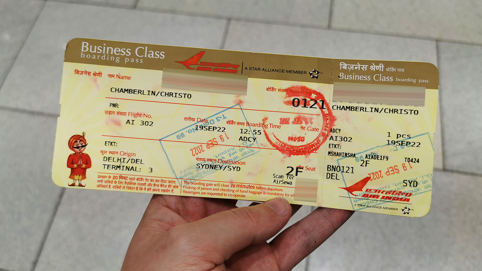 Air India Business Class boarding pass