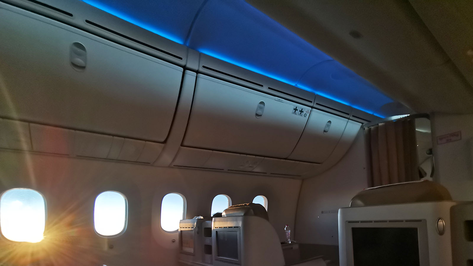 Morning lighting in Air India's Boeing 787 Business Class
