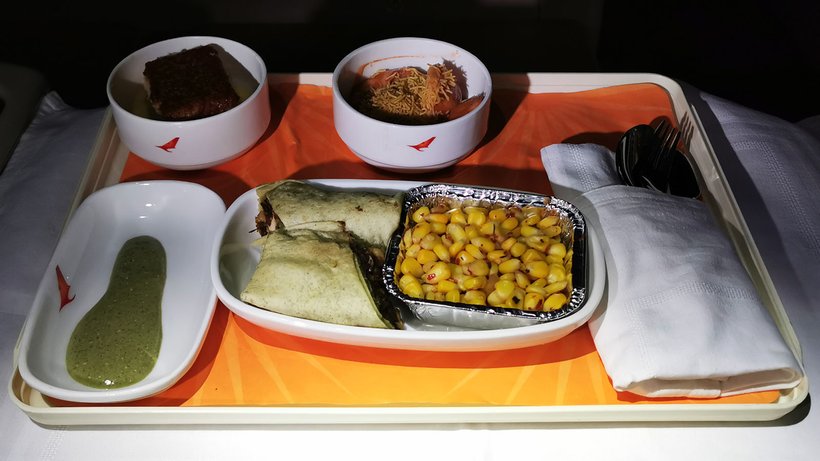 Vegetarian wrap in Air India's Boeing 787 Business Class
