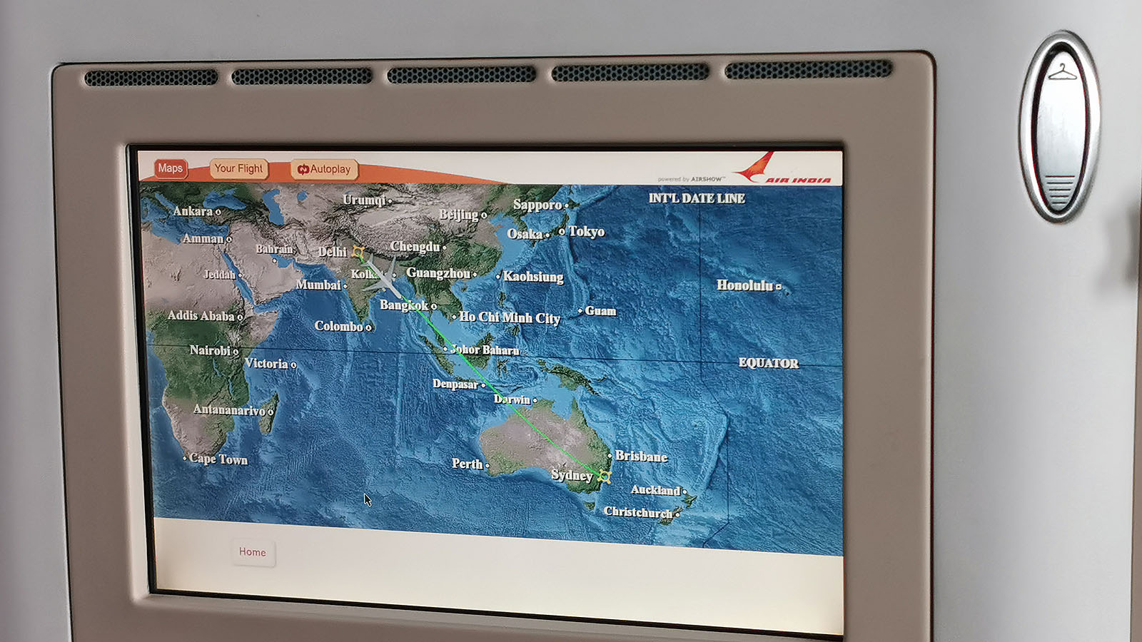 Moving map in Air India's Boeing 787 Business Class