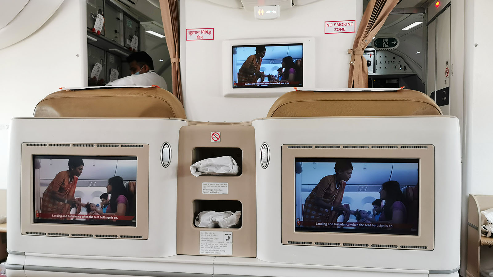 Entertainment screens in Air India's Boeing 787 Business Class