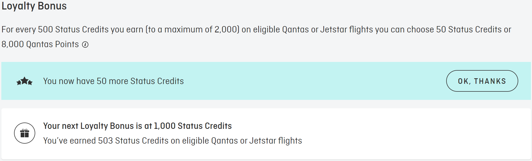 Qantas Loyalty Bonus choice selected