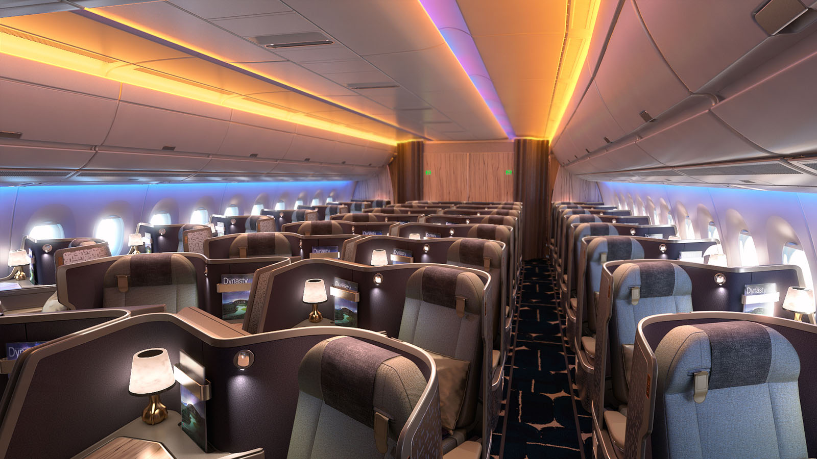 Business Class cabin on a China Airlines Airbus A350