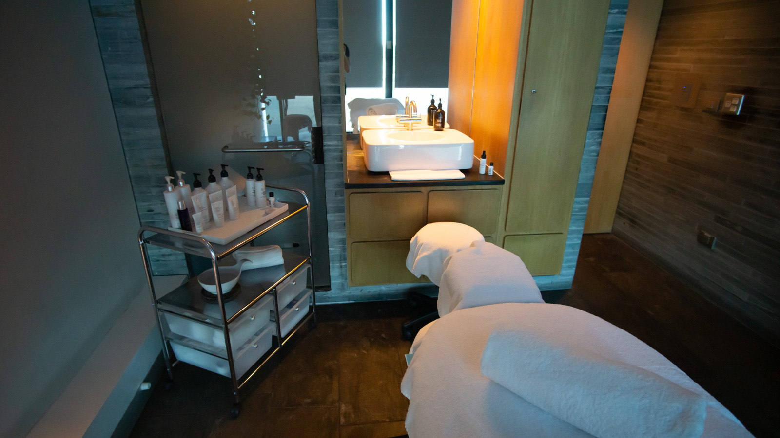 Treatment room at the Qantas First Lounge spa in Melbourne