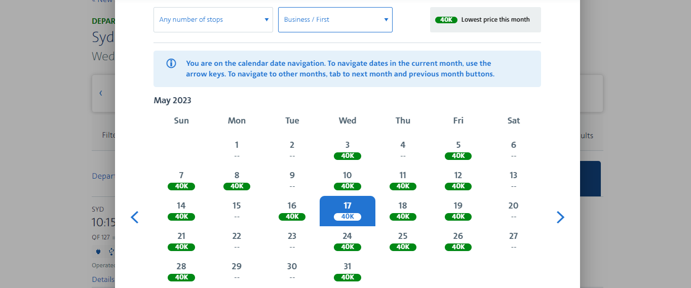 Screenshot to redeem points on flights to Hong Kong