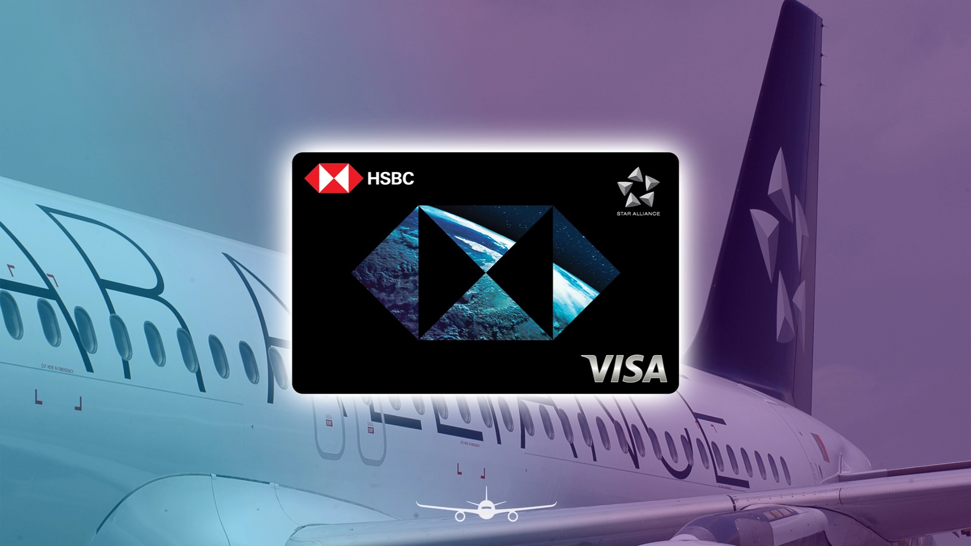 HSBC Star Alliance Credit Card atop Star Alliance livery plane to earn Star Alliance Rewards.