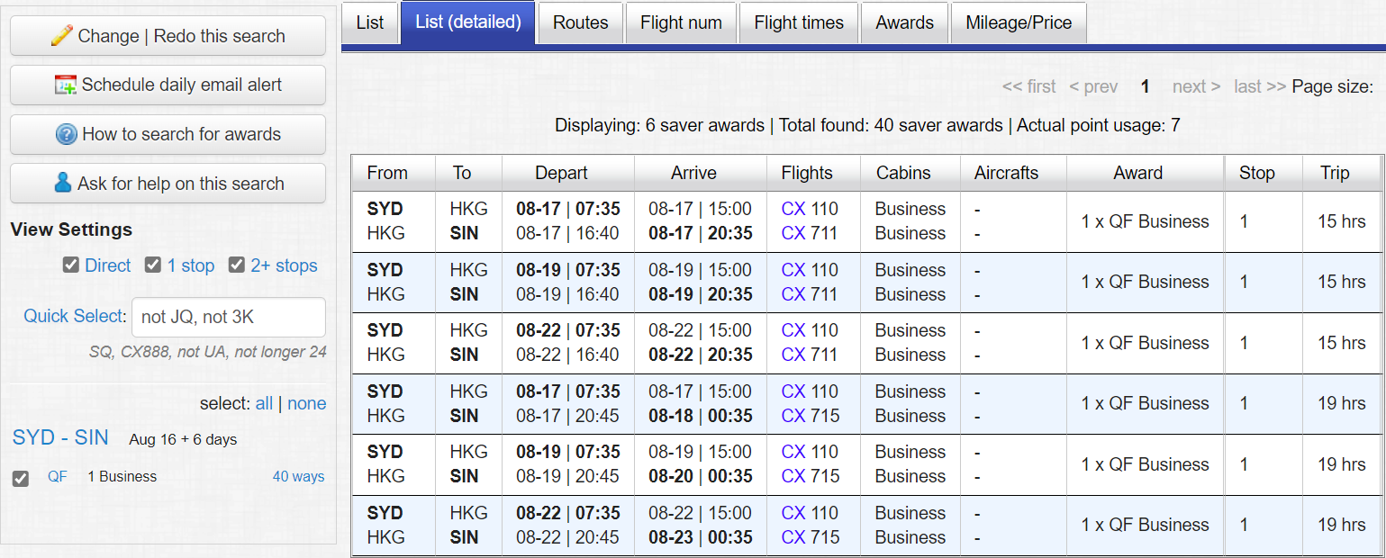 Flight results with detail