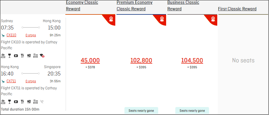 Booking Cathay Pacific using the Qantas website